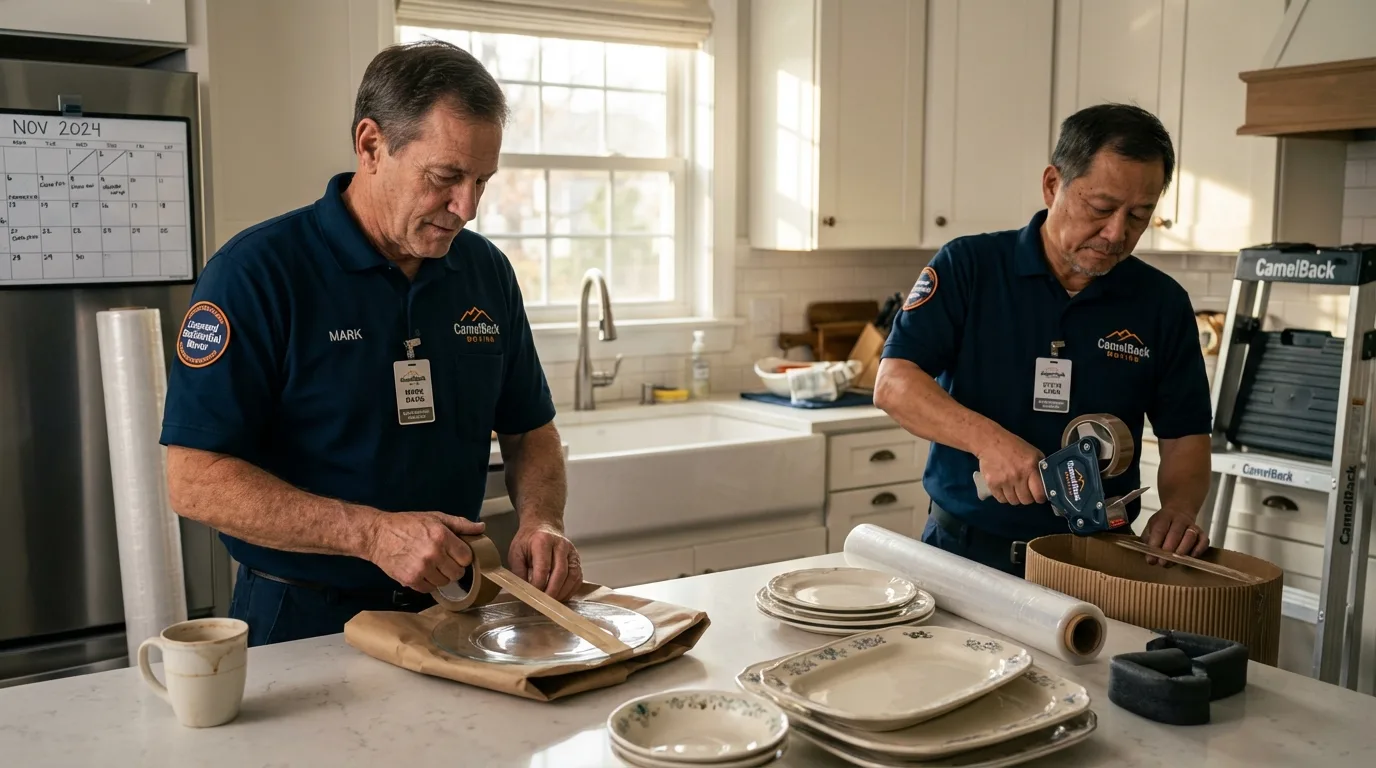 Professional crew packing kitchen dishware in Kankakee, IL